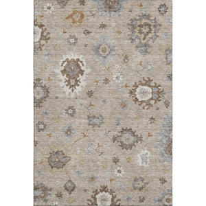 HomeRoots 8' X 10' Washable Floral Medallion Area Rug in Taupe Gray & Ivory - Stain Resistant & UV Protected 663321