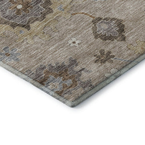 HomeRoots 8' X 10' Washable Floral Medallion Area Rug in Taupe Gray & Ivory - Stain Resistant & UV Protected 663321