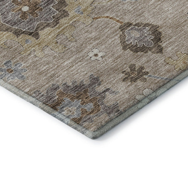 HomeRoots 8' X 10' Washable Floral Medallion Area Rug in Taupe Gray & Ivory - Stain Resistant & UV Protected 663321