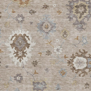 HomeRoots 8' X 10' Washable Floral Medallion Area Rug in Taupe Gray & Ivory - Stain Resistant & UV Protected 663321
