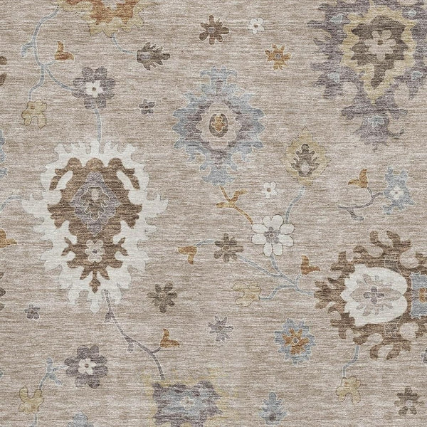HomeRoots 8' X 10' Washable Floral Medallion Area Rug in Taupe Gray & Ivory - Stain Resistant & UV Protected 663321