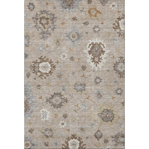 HomeRoots 9' X 12' Taupe Gray Floral Medallion Area Rug - Washable, Stain-Resistant & UV Protected Design 663322
