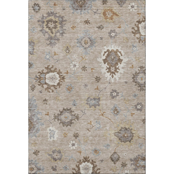 HomeRoots 9' X 12' Taupe Gray Floral Medallion Area Rug - Washable, Stain-Resistant & UV Protected Design 663322