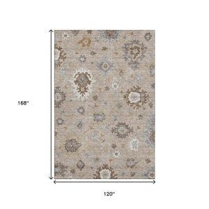 HomeRoots 10' X 14' Elegant Taupe Gray Floral Medallion Area Rug - Washable, UV Protected, Family-Friendly Design 663323