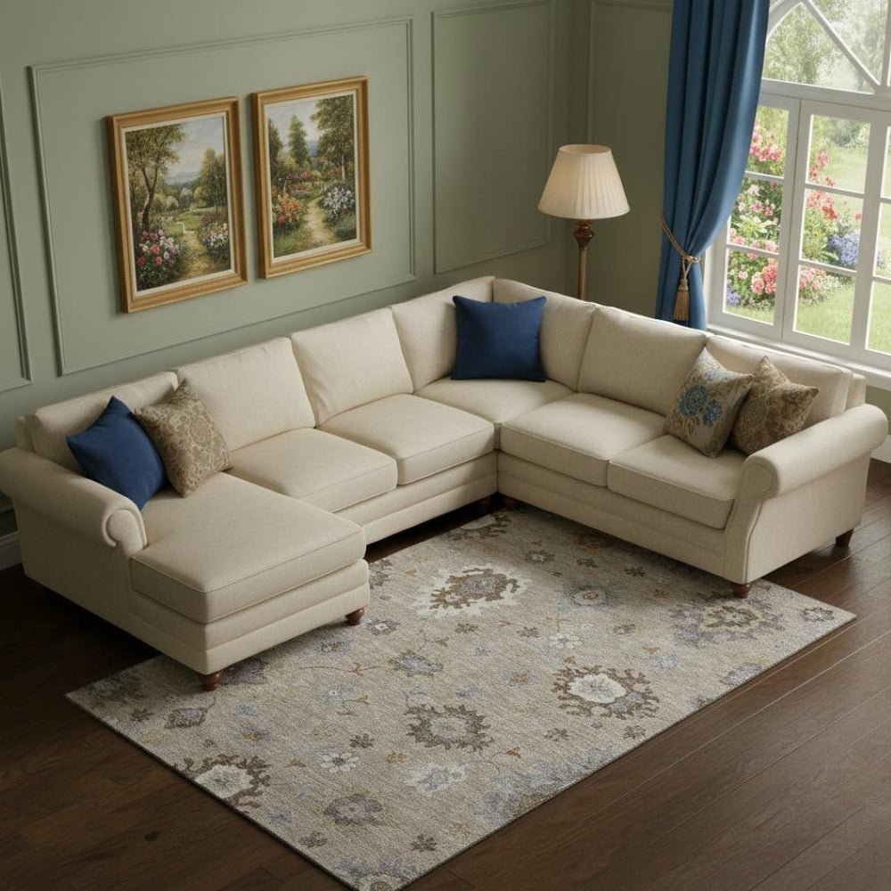 HomeRoots 10' X 14' Elegant Taupe Gray Floral Medallion Area Rug - Washable, UV Protected, Family-Friendly Design 663323