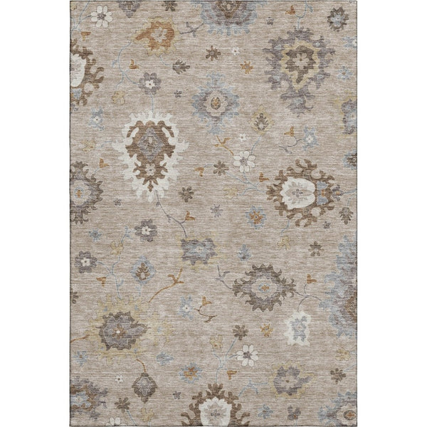 HomeRoots 10' X 14' Elegant Taupe Gray Floral Medallion Area Rug - Washable, UV Protected, Family-Friendly Design 663323