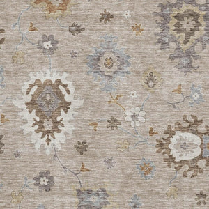 HomeRoots 10' X 14' Elegant Taupe Gray Floral Medallion Area Rug - Washable, UV Protected, Family-Friendly Design 663323