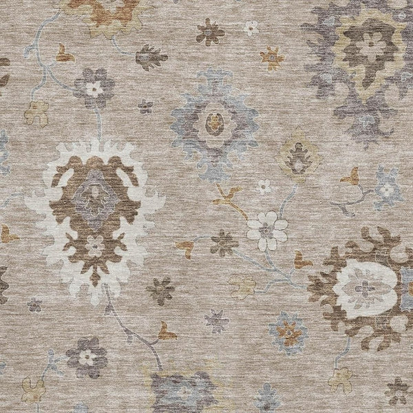 HomeRoots 10' X 14' Elegant Taupe Gray Floral Medallion Area Rug - Washable, UV Protected, Family-Friendly Design 663323