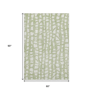 HomeRoots 5' Artichoke Green and Ivory Cobblestone Washable Area Rug - Durable, UV-Protected, Easy-Care Design 663331