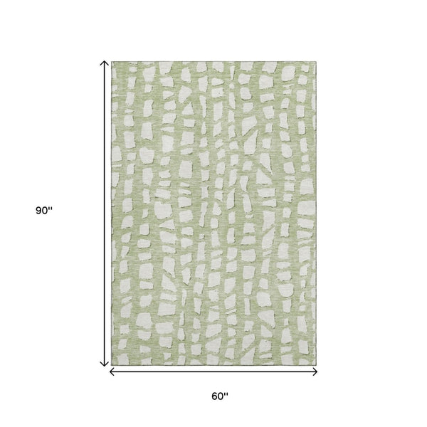 HomeRoots 5' Artichoke Green and Ivory Cobblestone Washable Area Rug - Durable, UV-Protected, Easy-Care Design 663331
