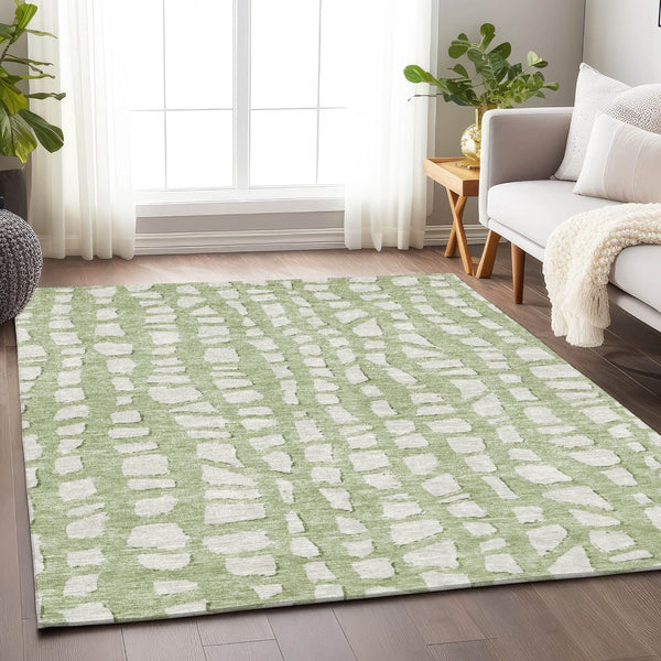 HomeRoots 5' Artichoke Green and Ivory Cobblestone Washable Area Rug - Durable, UV-Protected, Easy-Care Design 663331