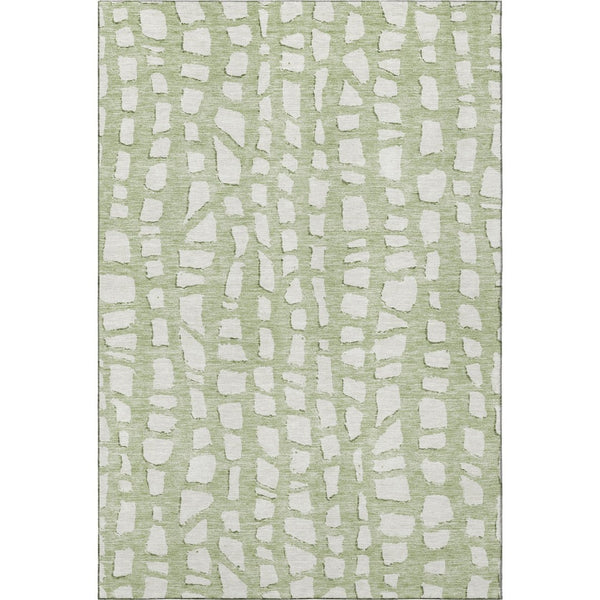 HomeRoots 5' Artichoke Green and Ivory Cobblestone Washable Area Rug - Durable, UV-Protected, Easy-Care Design 663331