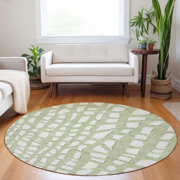 HomeRoots 8' Artichoke Green & Ivory Cobblestone Round Rug - Soft, Durable, UV-Protected for Versatile Spaces 663332