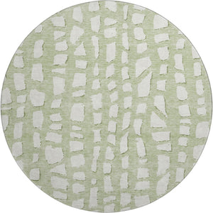 HomeRoots 8' Artichoke Green & Ivory Cobblestone Round Rug - Soft, Durable, UV-Protected for Versatile Spaces 663332