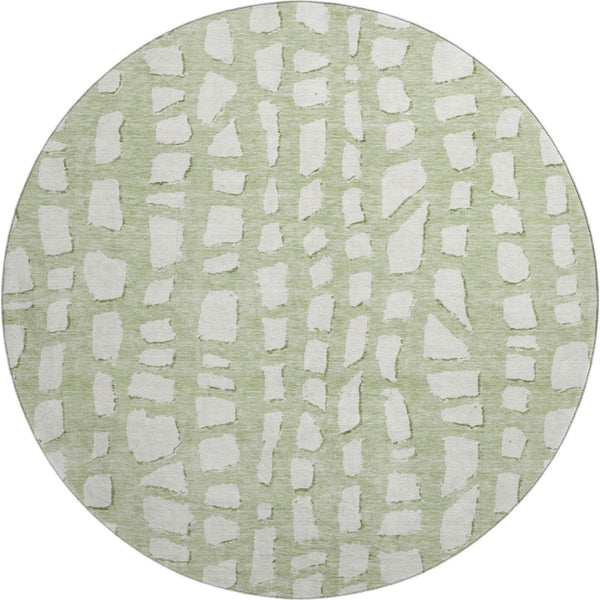 HomeRoots 8' Artichoke Green & Ivory Cobblestone Round Rug - Soft, Durable, UV-Protected for Versatile Spaces 663332