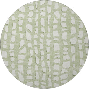 HomeRoots 8' Artichoke Green & Ivory Cobblestone Round Rug - Soft, Durable, UV-Protected for Versatile Spaces 663332