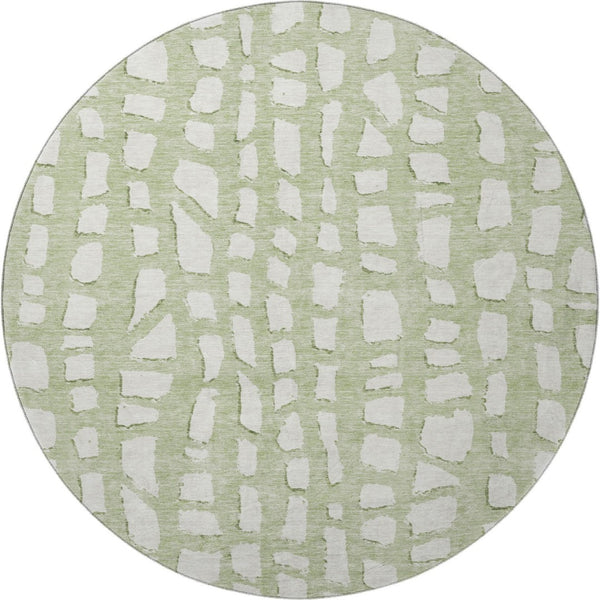 HomeRoots 8' Artichoke Green & Ivory Cobblestone Round Rug - Soft, Durable, UV-Protected for Versatile Spaces 663332
