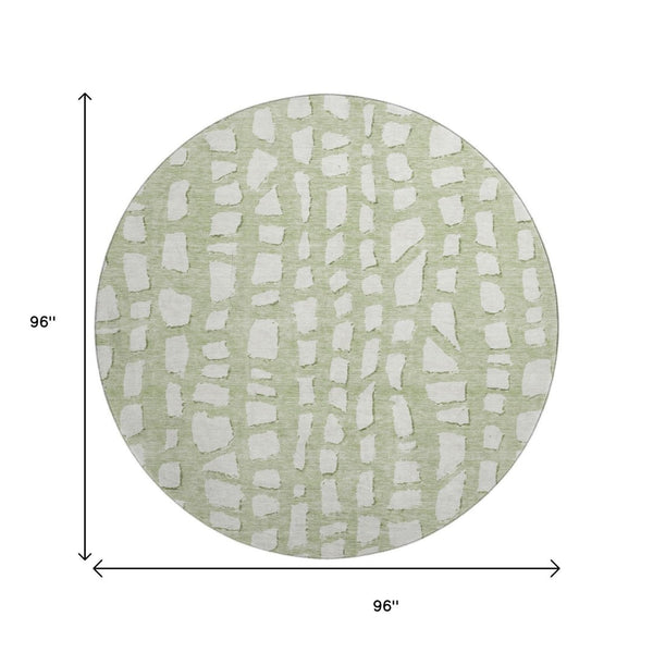 HomeRoots 8' Artichoke Green & Ivory Cobblestone Round Rug - Soft, Durable, UV-Protected for Versatile Spaces 663332
