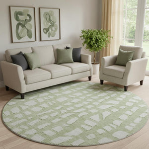 HomeRoots 8' Artichoke Green & Ivory Cobblestone Round Rug - Soft, Durable, UV-Protected for Versatile Spaces 663332