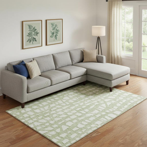 HomeRoots 8' X 10' Artichoke Green Cobblestone Area Rug - UV Protected, Stain Resistant, Easy-Care Elegance 663333