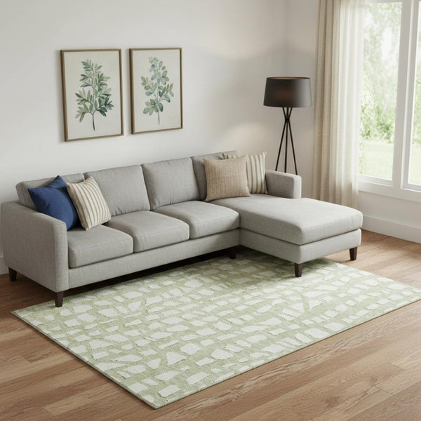 HomeRoots 9' X 12' Artichoke Green Cobblestone Washable Area Rug with UV Protection for High-Traffic Spaces 663334