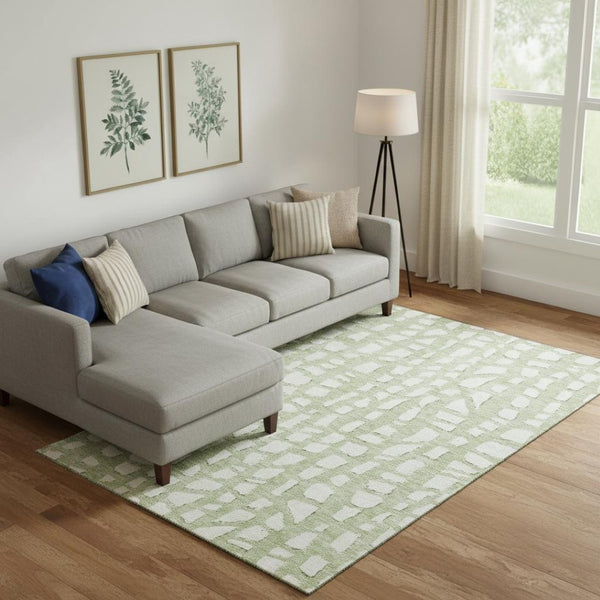 HomeRoots 10' Artichoke Green & Ivory Cobblestone Area Rug - Washable, UV Protected, Durable for Family Living 663335