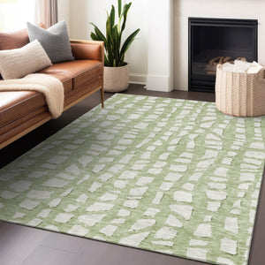HomeRoots 10' Artichoke Green & Ivory Cobblestone Area Rug - Washable, UV Protected, Durable for Family Living 663335