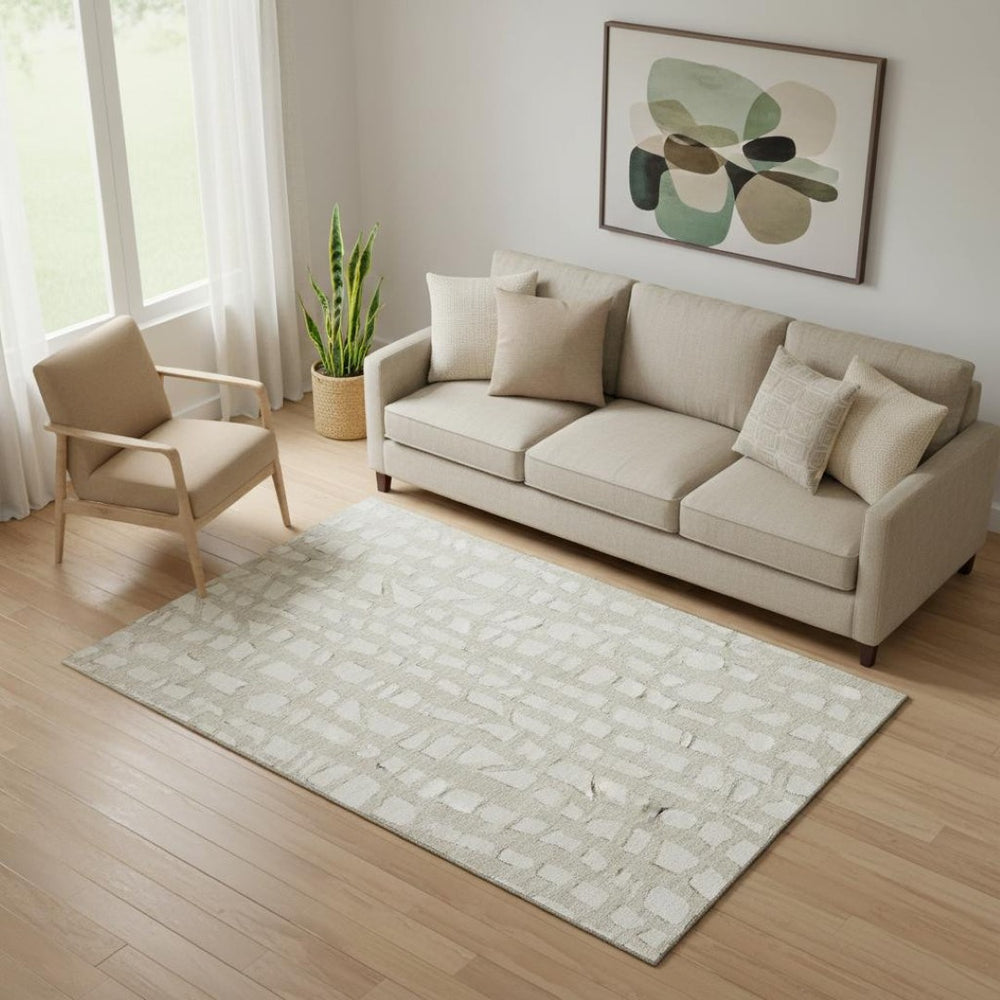 HomeRoots 5' X 8' Beige and Ivory Cobblestone Area Rug - Durable, Stain-Resistant, UV Protected for Homes 663337