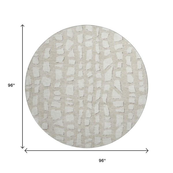 HomeRoots 8' Beige and Ivory Cobblestone Round Rug – Washable, UV Protected, Perfect for High-Traffic Spaces! 663338