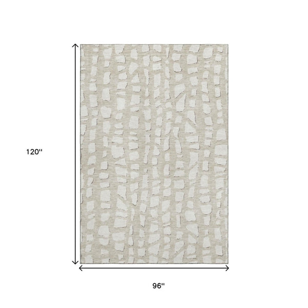 HomeRoots 8' X 10' Beige And Ivory Cobblestone Area Rug - Washable, UV Protected, Stain Resistant, Durable Style 663339
