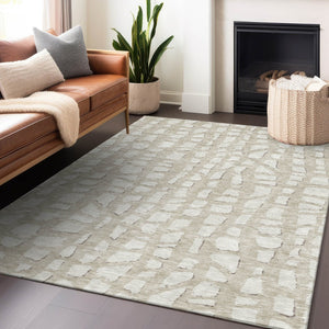 HomeRoots 8' X 10' Beige And Ivory Cobblestone Area Rug - Washable, UV Protected, Stain Resistant, Durable Style 663339