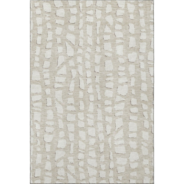 HomeRoots 8' X 10' Beige And Ivory Cobblestone Area Rug - Washable, UV Protected, Stain Resistant, Durable Style 663339