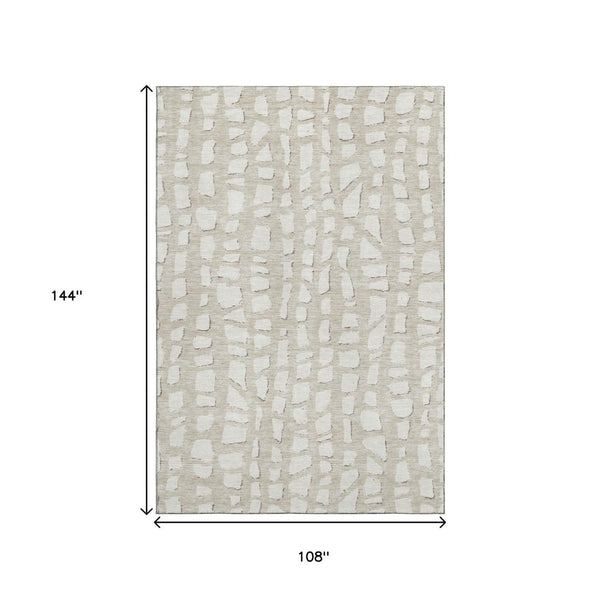 HomeRoots 9' X 12' Washable Beige and Ivory Cobblestone Area Rug with UV Protection for High-Traffic Areas 663340