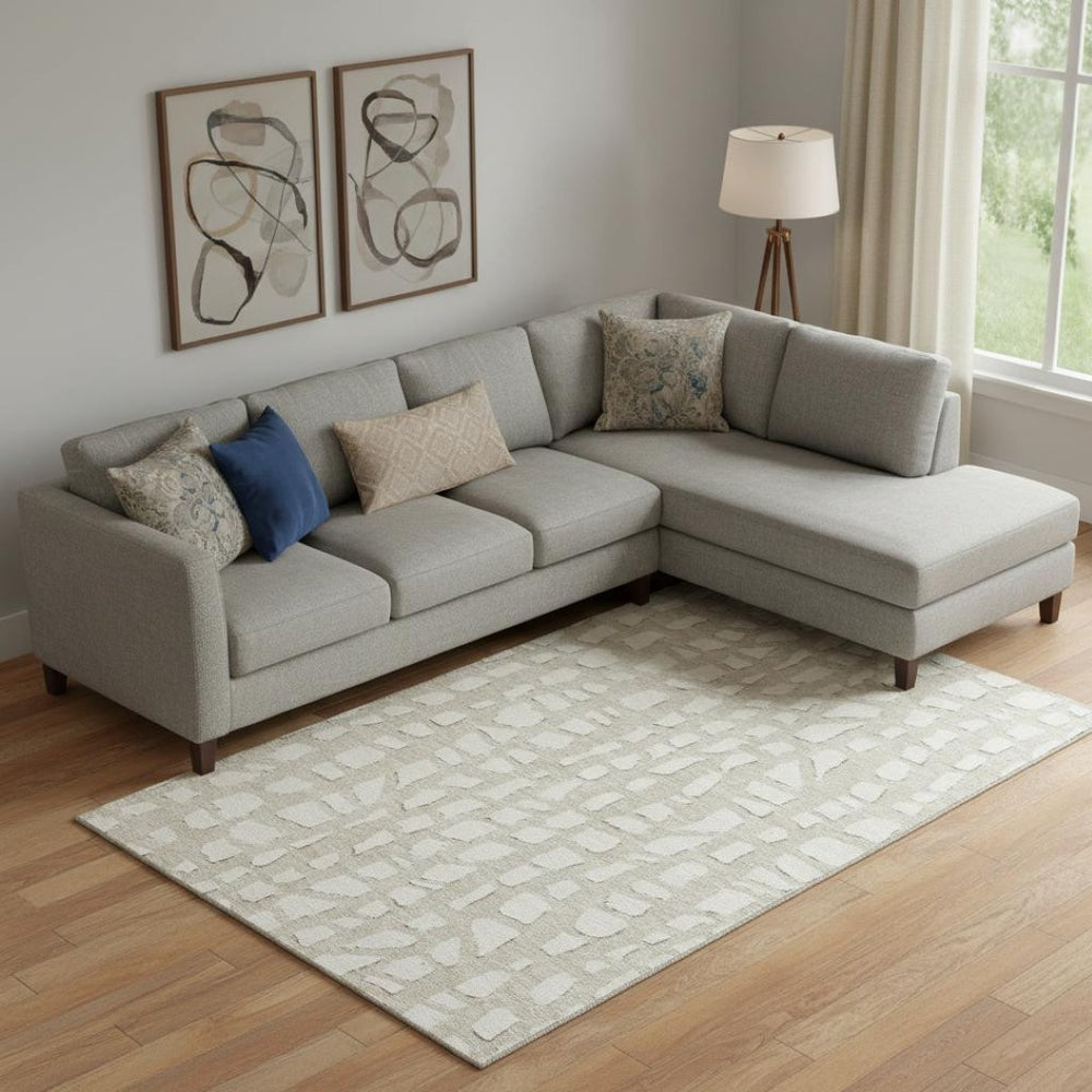 HomeRoots 10' X 14' Beige And Ivory Cobblestone Area Rug - Washable, UV-Protected, Perfect for Family Living Spaces 663341