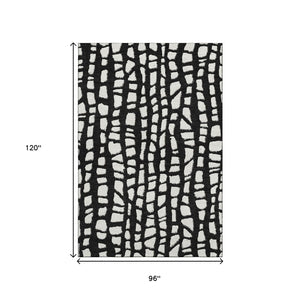 HomeRoots 8' X 10' Cobblestone Washable Area Rug - Black & Ivory, UV Protected, Stain Resistant for Families 663345