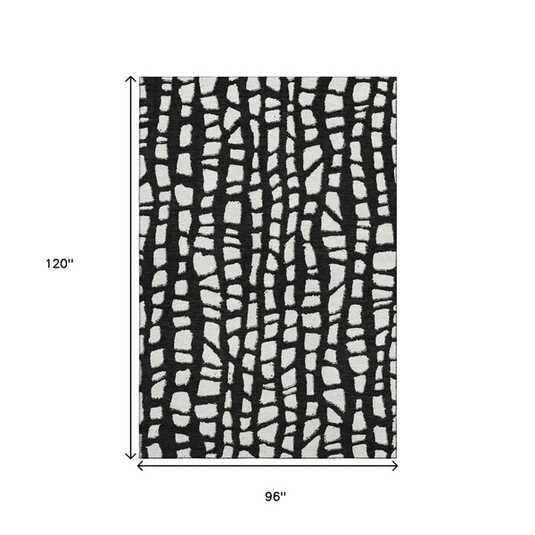 HomeRoots 8' X 10' Cobblestone Washable Area Rug - Black & Ivory, UV Protected, Stain Resistant for Families 663345