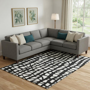 HomeRoots 8' X 10' Cobblestone Washable Area Rug - Black & Ivory, UV Protected, Stain Resistant for Families 663345