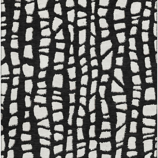 HomeRoots 8' X 10' Cobblestone Washable Area Rug - Black & Ivory, UV Protected, Stain Resistant for Families 663345