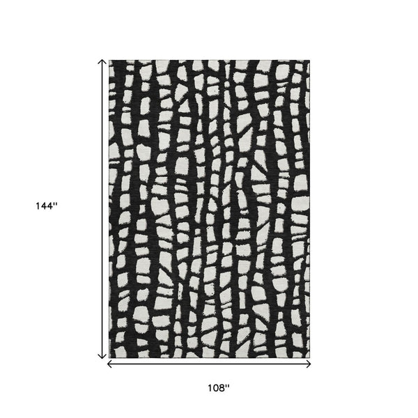 HomeRoots 9' x 12' Cobblestone Washable Area Rug - Black & Ivory with UV Protection for High-Traffic Spaces 663346