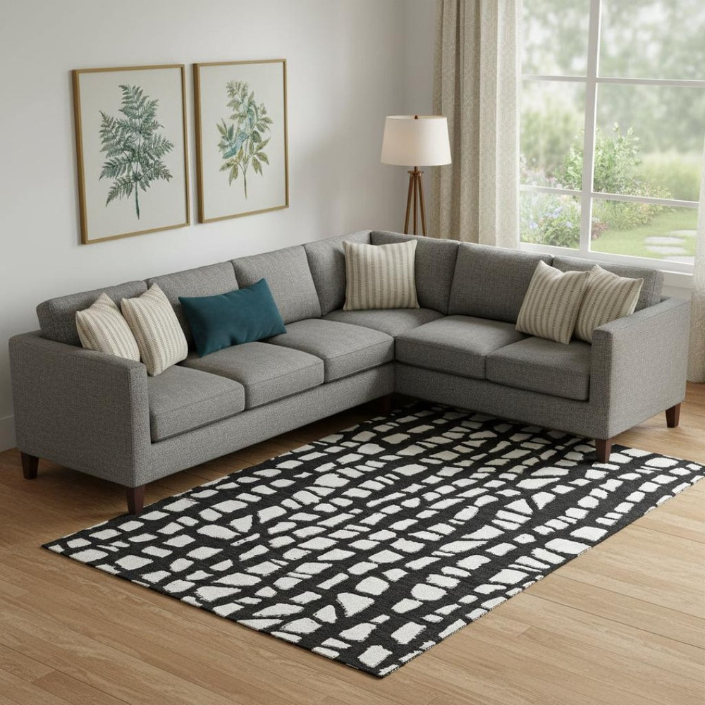 HomeRoots 9' x 12' Cobblestone Washable Area Rug - Black & Ivory with UV Protection for High-Traffic Spaces 663346