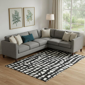 HomeRoots 9' x 12' Cobblestone Washable Area Rug - Black & Ivory with UV Protection for High-Traffic Spaces 663346