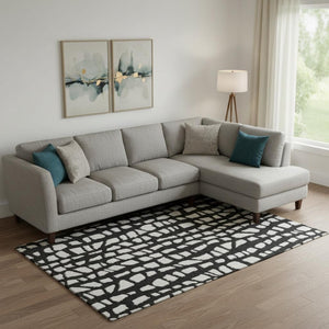 HomeRoots 10' X 14' Black & Ivory Cobblestone Area Rug - Washable, UV Protected, Stain Resistant for High Traffic Homes 663347