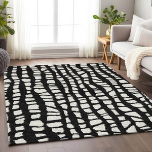 HomeRoots 10' X 14' Black & Ivory Cobblestone Area Rug - Washable, UV Protected, Stain Resistant for High Traffic Homes 663347