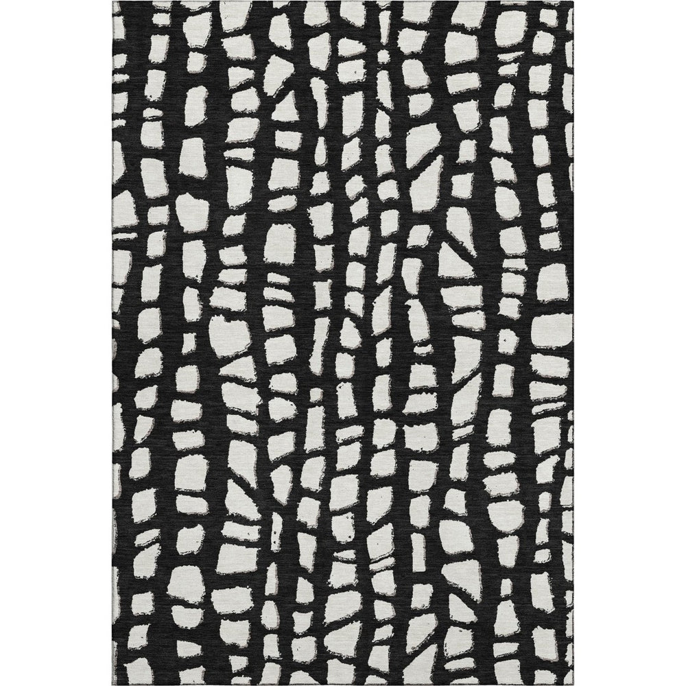 HomeRoots 10' X 14' Black & Ivory Cobblestone Area Rug - Washable, UV Protected, Stain Resistant for High Traffic Homes 663347