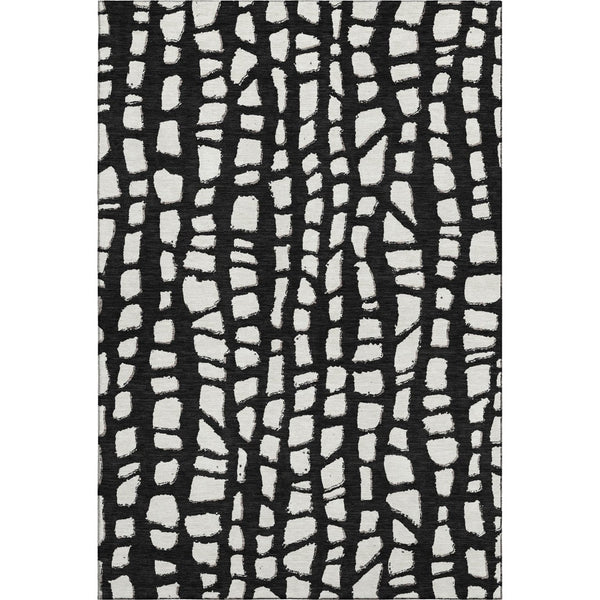 HomeRoots 10' X 14' Black & Ivory Cobblestone Area Rug - Washable, UV Protected, Stain Resistant for High Traffic Homes 663347