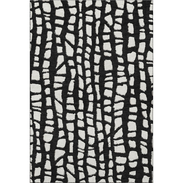 HomeRoots 10' X 14' Black & Ivory Cobblestone Area Rug - Washable, UV Protected, Stain Resistant for High Traffic Homes 663347