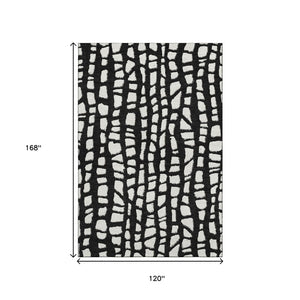 HomeRoots 10' X 14' Black & Ivory Cobblestone Area Rug - Washable, UV Protected, Stain Resistant for High Traffic Homes 663347