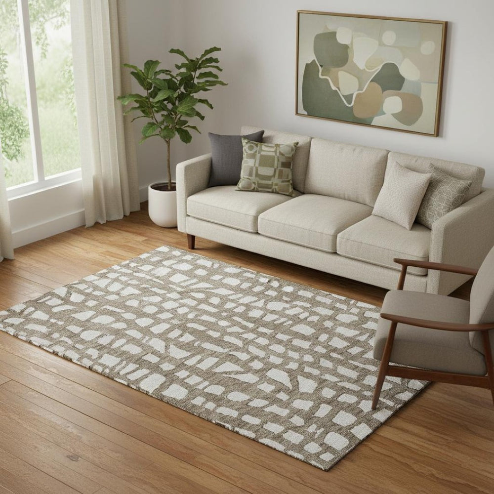 HomeRoots 5' X 8' Brown And Ivory Cobblestone Area Rug - Durable, Washable, UV-Protected for Busy Homes 663349