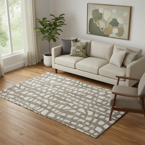 HomeRoots 5' X 8' Brown And Ivory Cobblestone Area Rug - Durable, Washable, UV-Protected for Busy Homes 663349