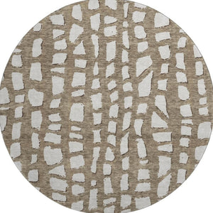 HomeRoots 8' Brown and Ivory Cobblestone Round Rug - Washable, Stain Resistant, UV Protected for Busy Homes 663350